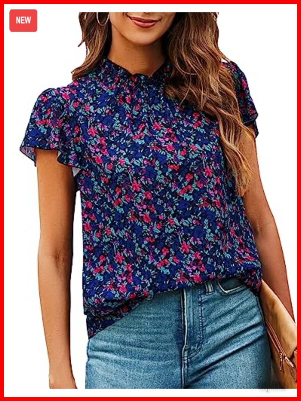 Women Boho Floral Ruffle Short Sleeve Blouse Summer Lightweight
